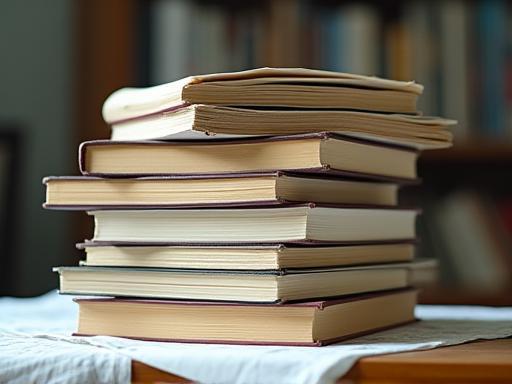 Stack of books and documents representing a resource library for filmmaking